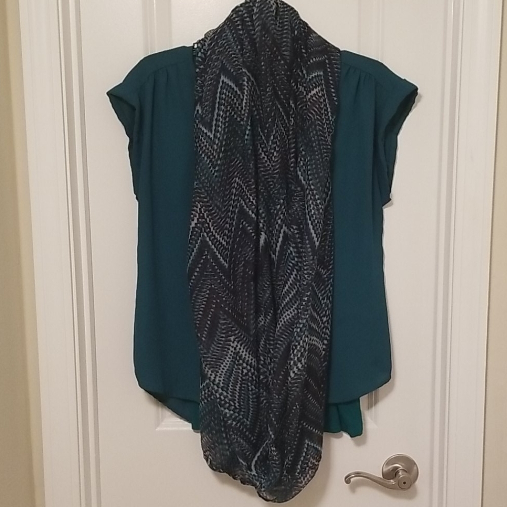 Infinity Scarf in Teal green chevron check print